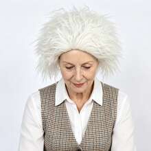 White Fluffy Crimped Synthetic Old Man Wig, Short Voluminous Messy Explosive Style Heat‑Resistant Wig For Halloween Costume Party Dress‑Up - White - View 4