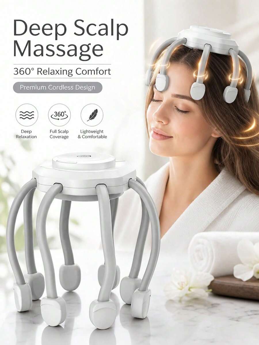 AXH. 360° Portable Powerful Scalp Massager, 8 Vibration Frequencies, 3 Modes, Head Massage Device, Stress Relief, Ideal Gift