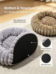 1pc Long Fur Round Pet Bed, Suitable For Small Medium Large Dogs And Cats, Indoor Winter Warm Dog Mat - Multicolor - View 4