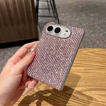 Luxury Full Rhinestone Sparkling Foldable Phone Case Compatible With IPhone Duo/18 Full Coverage Hard Shell Premium Bling Crystal Protective Case - Pink - View 4