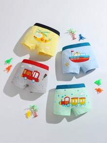 5 buah celana dalam boxer anak laki-laki lucu acak, motif kapal kartun & dinosaurus, pakaian dalam anak laki-laki katun yang nyaman dan bernapas. - MultiWarna - View 2