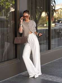 HEYMINI Cardigan Rajut Fashion Wanita, Lengan Panjang, Leher Bulat, Desain Kancing Depan, Atasan Rajut Serbaguna - Khaki - View 7