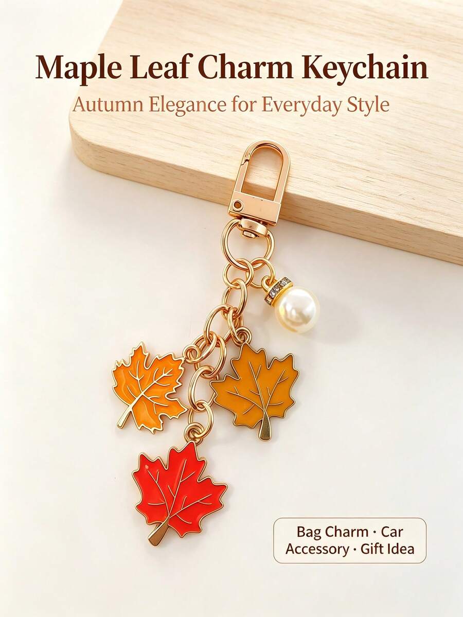 Autumn Women's New Maple Leaf Keychain, Fresh Bag & Car Pendant, Fashion Alloy Keychain Ring, Backpack Charm, Car Key Ring, Classic Minimalist Keychain For Daily Use, Decorative Accessory, Packaging Accessory, Perfect Gift For Friends, Family, Couples, Girlfriend, Important Gift - Multicolor - View 1