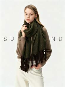 1pc Women's Solid Color Polyester Soft Skin-Friendly Warm Scarf For Daily Use - Army Green - View 8