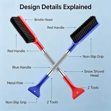 Car Snow Removal Tool: Combines Brush And Ice Scraper In One. Stainless Steel Telescopic Handle. Ideal For Clearing Ice And Snow From Car Windows In Winter. - 2-in-1 Ice Scraper and Brush - View 6