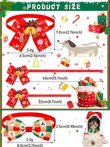 PETSIN 5/12/30pcs Christmas Pet Bow Ties & Neckties, Plaid Bows With Santa, Tree, Snowman, Gingerbread Man & Reindeer, Adjustable Elastic Collar, For Small-Medium Dogs & Cats, Photo Props, Holiday Gifts - Multicolor - View 4