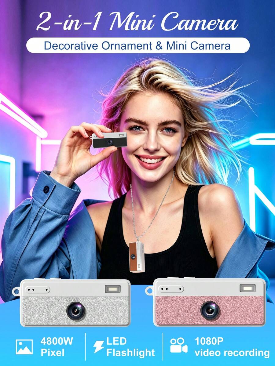 TOUCHBeauty Kamera Digital Mini Liontin Kalung, Kamera Saku Portabel yang Dapat Dipakai, Resolusi 1080P, Perekam Foto & Video untuk Selfie dan Perjalanan, Kartu TF Tidak Termasuk, Hadiah Gadget Kreatif untuk Remaja & Pelajar - MultiWarna - View 1