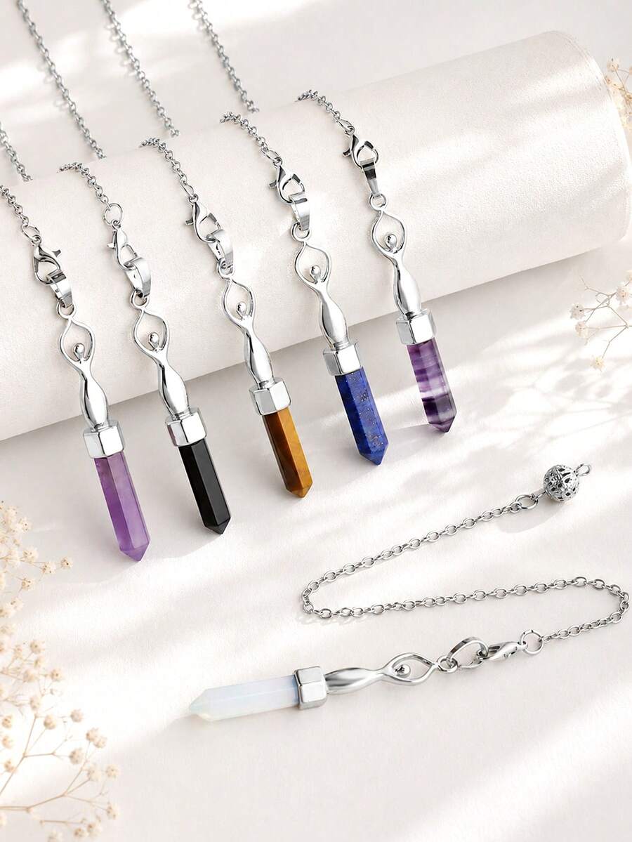 1pc Hexagonal Crystal Pink Quartz Pendulos For Dowsing Divination Yoga Style Natural Stone Reiki Spiritual Pendant Pendulo H957 - Pendant - View 1
