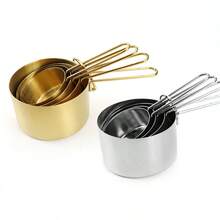 8-Piece Stainless Steel Measuring Cups And Spoons Set, Dual-Color Gold And Silver Handle Design, Practical Kitchen Tools For Stirring Milk And Coffee - Silver Suit - View 8