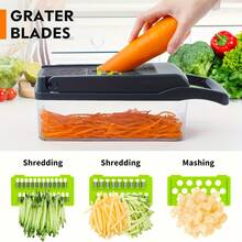 16-In-1 Multi-Function Vegetable Slicer Set - Manual Food Slicer With Container, Strainer Basket And Hand Guard - Perfect For Slicing Potatoes, Onions, Carrots, Garlic - No Electricity Needed, Green And Black, Vegetable Slicer - Multicolor - View 3