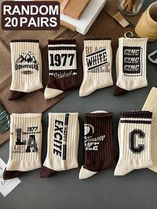 Random 1/2/3/4/7/20/30 Pairs Combination Pack 's Casual Comfortable Breathable Mid-Calf Socks - Multicolor - View 16