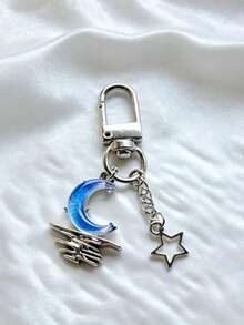 1pcAesthetic Moon & Star Keychain, Meteor Crescent Bag Charm, Lovely Women Girls Backpack Decor Gift - Multicolor - View 3