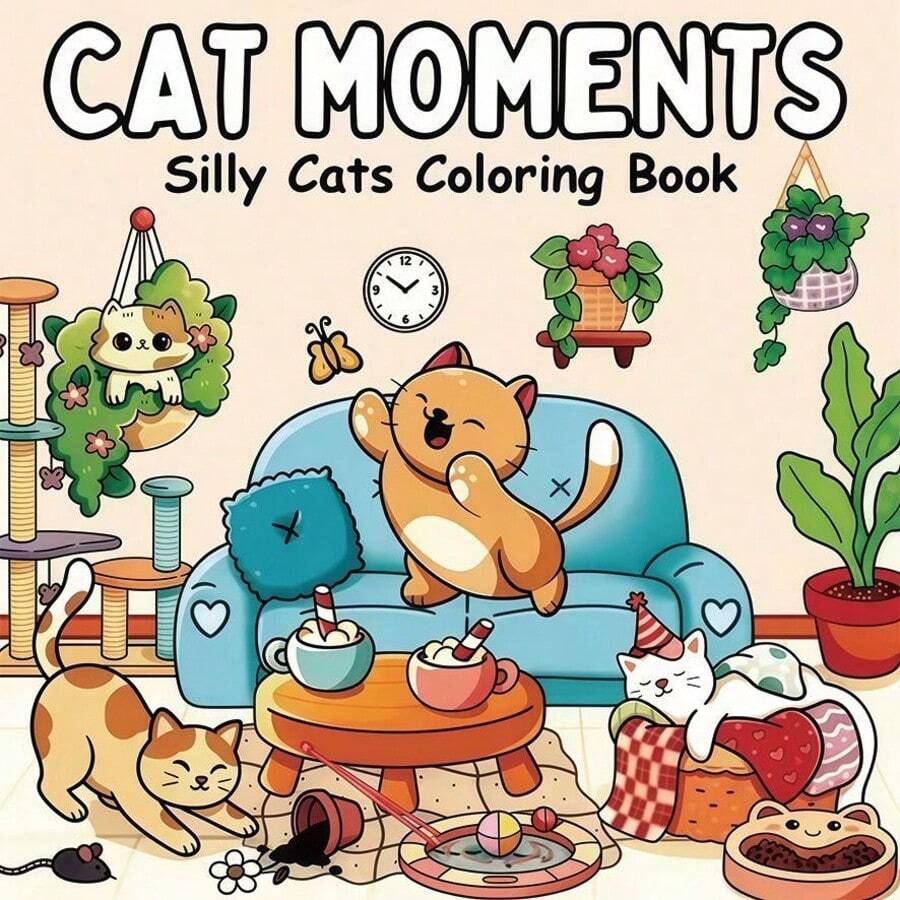 1 Adult Coloring Book Silly Cats Coloring Book, Cat Moments Funny Kitten Illustrations, Relaxing Animal Coloring Sheets For Cat Lovers, Hobby Activity Book - Multiple Styles - View 1