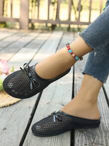 Breathable Mesh Minimalist One-Piece Bowknot Slippers Women's Sandals - Black - View 5