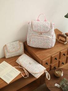 Tas Popok Motif Bunga, Tas Ransel Popok dengan Alas Ganti Popok & Tas Penyimpanan Popok untuk Ibu dan Ayah, Tas Ganti Popok Berbahan Quilted, Alas Ganti Popok, Pengatur Popok - MultiWarna - View 5