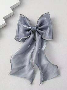 1pc Teenager Gentle Fairy Style Large Bow Spring Clip High-End Hair Clip For Half-Up Hairstyle, Back Of Head Hair Clip, Voluminous Hair - Dusty Blue - View 2