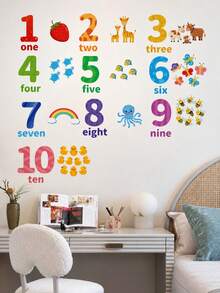 1 Set English Number Wall Stickers For Kindergarten Classroom Decor, Children's Room And Bedroom Wall Decoration, Early Education Stickers - A - View 2