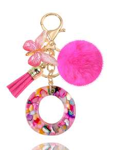 1pc Pink Letter Keychain, Initial Letter Car Key Chain Pendant, Cute Butterfly Tassel Fur Ball Charm For Girls Bag Key Ring Accessory, Halloween Gift Decoration, Suitable For Decorating Handbags, Wallets, Backpacks, Valentine's Day, Bachelorette Party Gift - Hot Pink - View 18