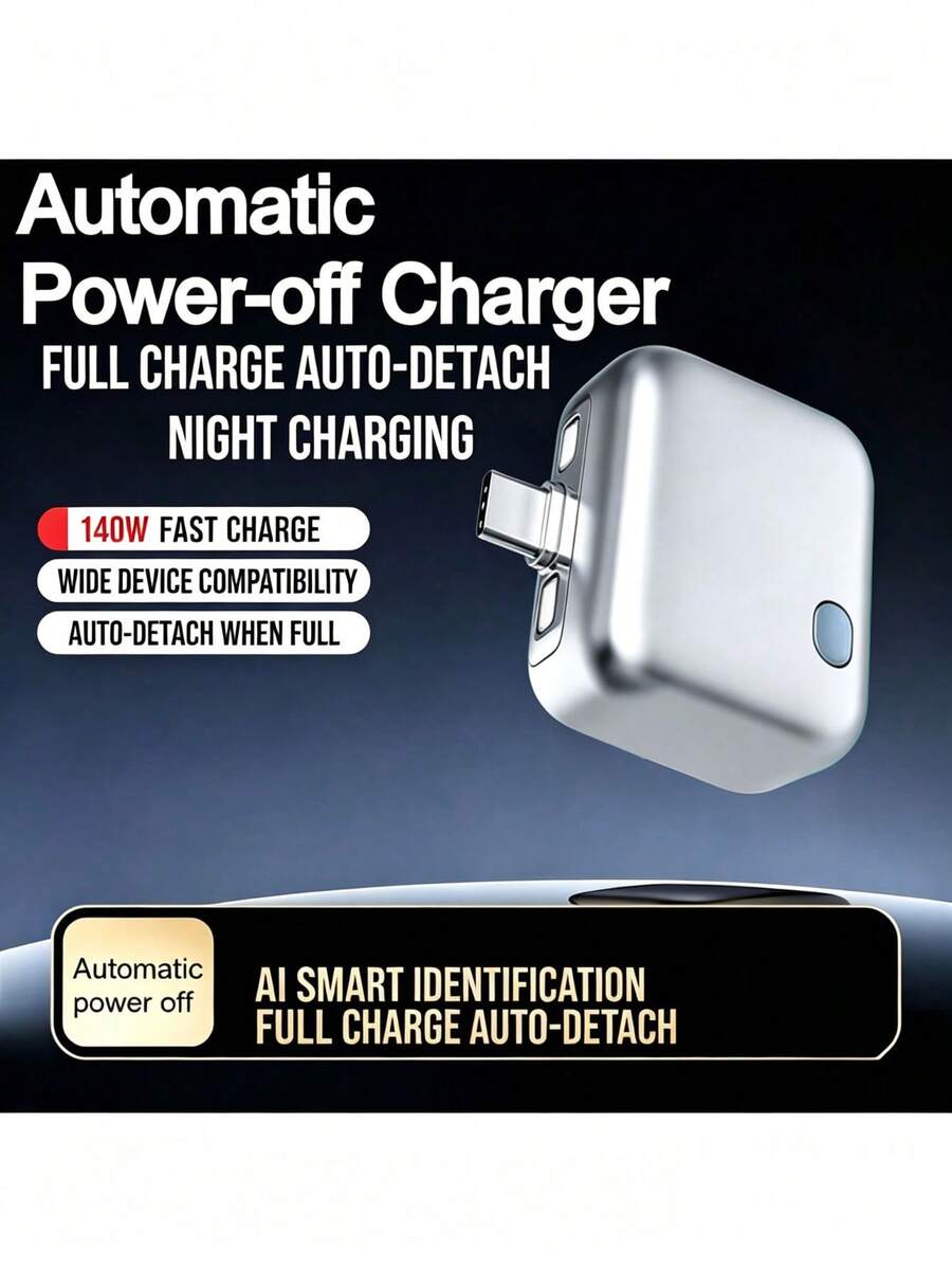 140W Type-C Fast Charging Auto Shut-Off Charger, Magnetic Pop-Up Charging Interface, Full Charge Auto Power-Off Adapter, Travel Essential