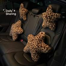 1pc Soft Car Headrest Lumbar Support Pillow Leopard Print Star Plush Heart Cushion Niche Premium Billiard Throw Pillow Sofa Cushion - A - View 4