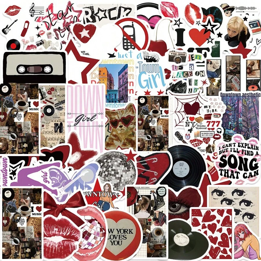 somoving 50pcs American Style Downtown Y2K Girls Graffiti Stickers Suitable For Motorcycle Laptop Helmet Desktop Mug Stickers And More - Multicolor - View 1