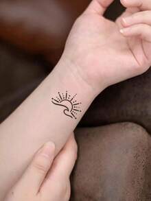 1pc Temporary Tattoo Sticker, Minimalist Sunrise & Wave Line Pattern, Realistic Fake Tattoo Design, For Daily Wear, Bachelorette Party Favors, Music Festival, Game, Graduation Gift, Lasts 3‑5 Days - Black - View 5