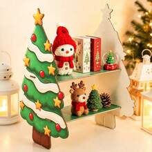 Creative Christmas Tree Shaped Wooden Double-Layer Storage Rack, Easy Assembly, Sturdy And Durable. Double-Layer Shelf Can Hold Dolls, Small Ornaments, Candies And Various Small Items, Combining Storage And Holiday Decoration Functions, Suitable For Desktops, Display Windows, Party Scenes, Creating A Strong Christmas Atmosphere. - Multicolor - View 1