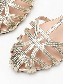 New Fashion Women's Round Toe Simple Cross Strap Hollow Out Sandals - Gold - View 2