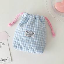 1pc Heart Quilted Drawstring Pouch Grid Print Cosmetic Bag Portable Travel Storage Bag For Makeup Jewelry Accessories & Earbuds Multi-Use Sundries Bag - Multicolor - View 15