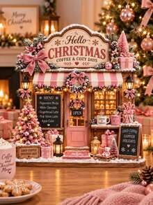 Printed Wooden Christmas Bookstore Desktop Decoration, Realistic 3D Holiday Storefront Sign, Holiday Coffee Shop Scene Ornament, Rustic Christmas Home Decor, Bookshelf Fireplace Countertop Decoration, Holiday Gift For Friends And Family, No Lights Included - Christmas Bookstore - View 8