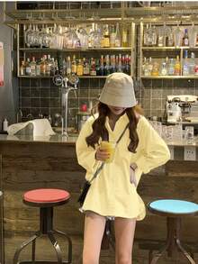 新款女款寬鬆藍色設計小眾外套襯衫 春秋疊穿長袖上衣 - 檸檬黃 - 查看 3