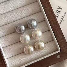 French Style Flat Round Pearl Stud Earrings, Sweet Fashion Jewelry Romantic Gift For Women And Girls - Multicolor - View 2