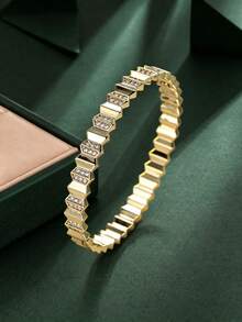 4pcs/Set Women's Geometric Tiered Rhinestone Bracelet & Ring Set, Luxury 3D Patchwork Design, Exquisite Sparkling Versatile Jewelry, Suitable For Banquet, Date, Wedding And Holiday Gift - S62619-jZ23846 - View 8