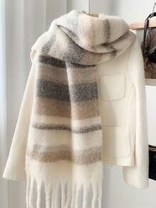 1pc Striped Scarf, Comfortable And Warm, Thick Striped Design, Autumn/Winter Warmth, Suitable For Outdoor Wear, Cute And Elegant - Multicolor - View 3