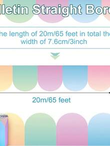1/2pcs Back To School Decorations, Soft Tone Bulletin Board Border With Colorful Bohemian Rainbow Photo Frame, Removable Self-Adhesive Wall Stickers, Suitable For School, Home, Office And DIY, Party Decorations, Party Supplies, Desk Decor - Multicolor - View 6