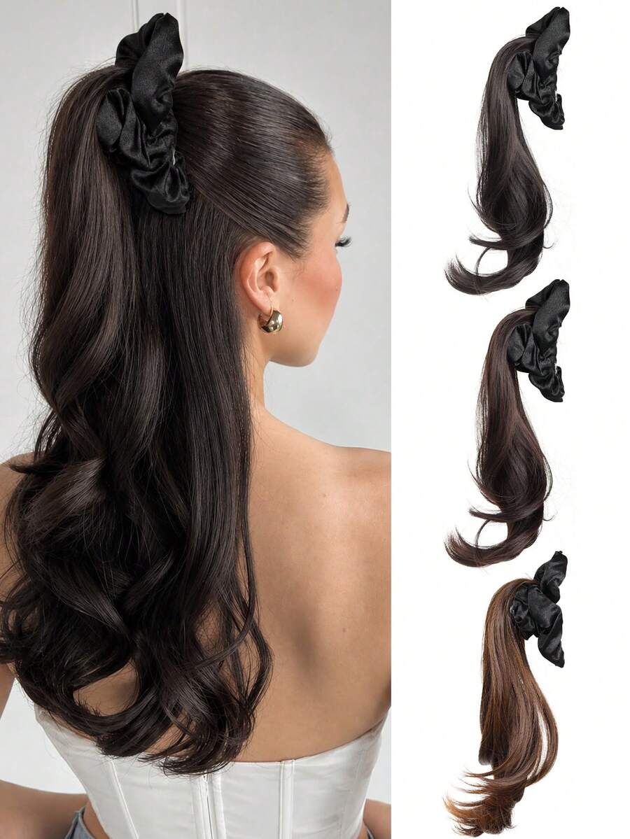 Wrinkled, Slightly Curled, Half-Up High Ponytail Wig For Women, High Crown, Fountain-Like Long Braid, Fluffy Fake Ponytail - Multicolor - View 1