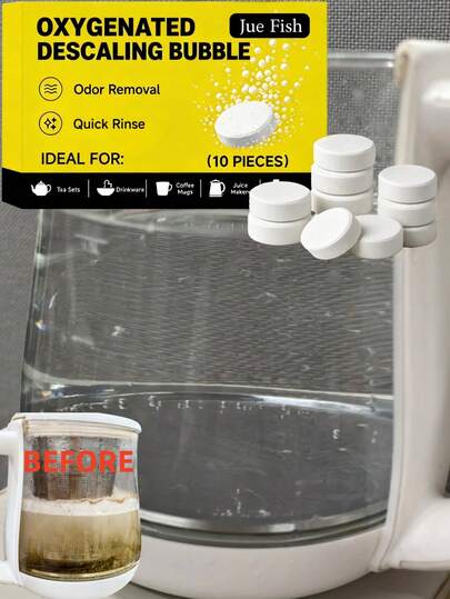 JUE FISH Descaling Foaming Tablets, Rich Foam Easy Operation Compatible With Various Home Appliances, Clean And Fresh, Remove Mineral Deposits And Scale From Distiller, Kettle, Coffee Maker And Other Household Metal Water-Related Small Appliances, Meet Daily Regular Maintenance Needs Of Home Water-Related Equipment, Multi-Scenario Powder Fast Dissolving Effective Descaling Without Residue Cleaning Descaler