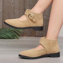 Women's Solid Color Buckle Ankle Strap Open Toe Flat Shoes, Fashion Commuter Shoes, Spring/Autumn - Khaki - View 2