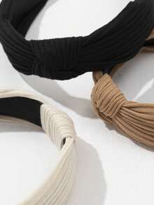 3pcs Solid Color Knitted Cotton Wide Headband With Cross Knot Design For Women - Multicolor - View 3