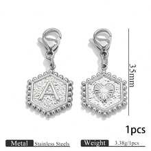 1pc Stainless Steel Gold Plated Hexagonal Letter Charm With Lobster Clasp, Alphabet Heart Pattern Pendant, DIY Keychain Bag Charm Accessories - one-size - View 11