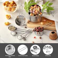 8-Piece Stainless Steel Measuring Cups And Spoons Set, Dual-Color Gold And Silver Handle Design, Practical Kitchen Tools For Stirring Milk And Coffee - Silver Suit - View 6