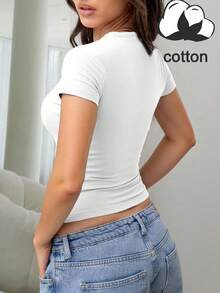 Women's English Slogan Print Round Neck Short Sleeve Casual Spring Summer T-Shirt Top - White - View 4
