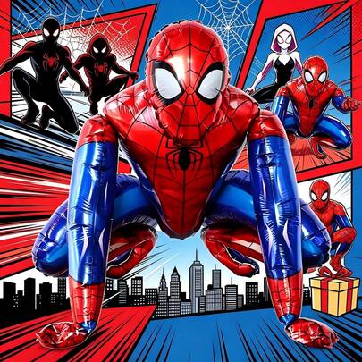 1pc 3D Standing Red & Blue Web Hanging Hero Polyester Film Balloon, Giant Full Body Character Shaped Balloon, Decorative Party Balloon For Birthday Events, Holiday Celebrations, Party Table Centerpieces And Portrait Photography Props