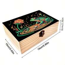 1pc Painting Art Set, Handmade Painting And Floral Pattern Lock Flip Wooden Box, Multi-Functional Storage Box, Jewelry Box, Artwork Decoration, Office Desk Organizer, Vanity Decor Accessory, Size S - Multicolor - View 2