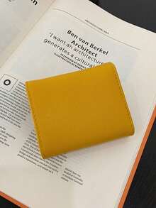 Elegant Textured PU Card Wallet For Women, Gold Metal Buckle Closure, Slim Bifold Flap Design, Small Credit Card Holder Purse - Yellow - View 4