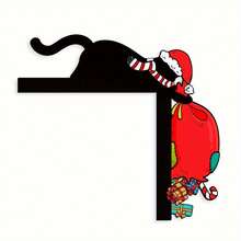 2D Felt Christmas Door Frame Hanger, Black Cat With Santa Hat, Xmas Tree, Gift Box, Candy Cane And Stocking, Holiday Door Corner Decor For Home, Party & Room Decoration - Multicolor - View 6
