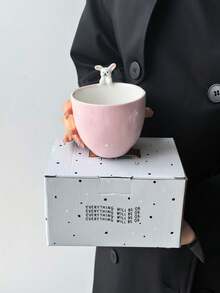 1pc Cute Handheld Ceramic Coffee Mug, Dopamine Healing Style Asymmetrical Ceramic Mug With 3D Animal Relief & Polka Dot Rim, Perfect For Coffee, Latte, Cappuccino, All-Season Handheld Cup - Multicolor - View 16