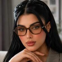 1 Pair Women's Tea Color Rectangular Frame Korean Style Versatile Fashion Glasses - Brown - View 8