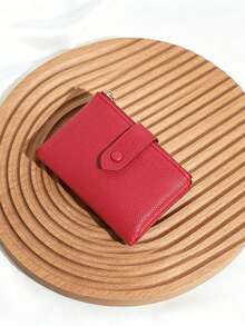 New Women's Short Wallet, Lychee Texture, Snap Flap, Side Zipper Coin Pocket, Multi-Card Slot Large Capacity, Portable Compact, Fashionable Versatile Women's Purse Card Holder - Multicolor - View 7