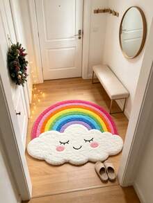 1 pièce Tapis de zone en faux cachemire nœud-en-ciel vibrant, tapis de décoration de Noël en peluche douce, convient pour la décoration de la chambre ou du salon, lavable, design rayé coloré, tapis de salon, décoration de chambre, décoration de pièce, petit tapis, tapis en peluche, tapis épaissi, tapis épais, tapis en fourrure, tapis épaissi, tapis en polaire, tapis d'automne/hiver, épaissi/peluche - Multicolore - Voir 5